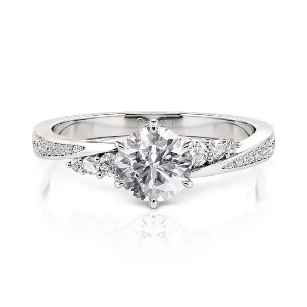 Jeulia Simple Round Cut Promise Ring Twist Design Sterling Silver（演示）