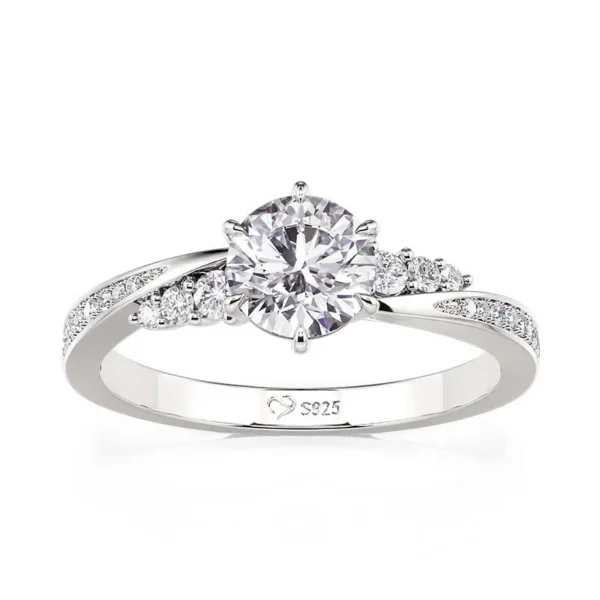 Jeulia Simple Round Cut Promise Ring Twist Design Sterling Silver（演示）