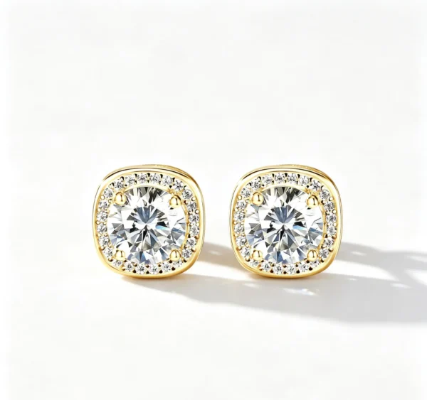 Anryss 925 sterling silver Four-claw square bag style earrings with one-carat moissanite sugar cube design unisex earrings