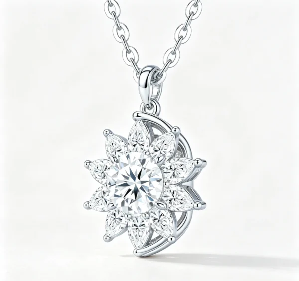 Anryss 925 sterling silver A niche design with a sunflower moissanite pendant exuding understated luxury and sophisticated clavicle necklace