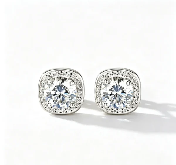 Anryss 925 sterling silver Four-claw square bag style earrings with one-carat moissanite sugar cube design unisex earrings