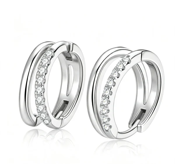 Anryss 925 sterling silver Unique double hoop earrings for women, minimalist and unique moissanite earrings