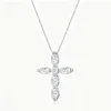 Anryss 925 sterling silver Popular European and American style cross moissanite necklace for women niche clavicle chain pendant
