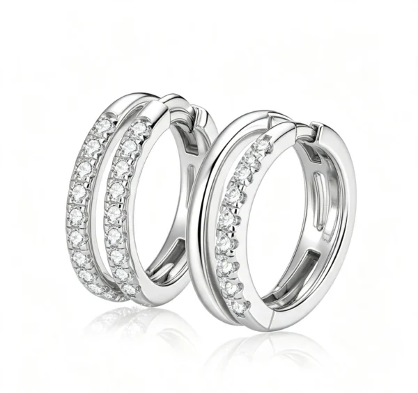 Anryss 925 sterling silver Unique double hoop earrings for women, minimalist and unique moissanite earrings