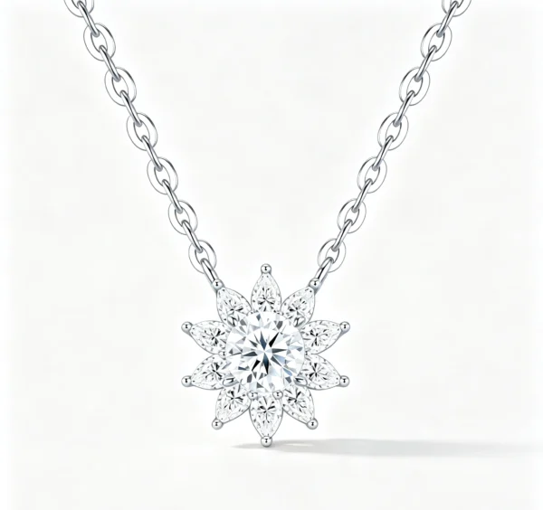 Anryss 925 sterling silver A niche design with a sunflower moissanite pendant exuding understated luxury and sophisticated clavicle necklace