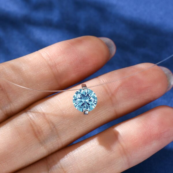 Anryss 925 sterling silver 2-carat blue diamond invisible necklace with mermaid's tears and sapphire pendant