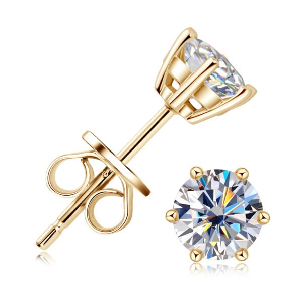Anryss 925 Sterling Silver Niche Classic Four-Prong Authentic Moissanite Stud Earrings for Women Plated with 18K Gold