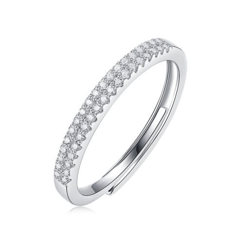 Anryss 925 sterling silver Adjustable Moissanite ring with a row of micro-set stones—an elegant understated luxury style for women