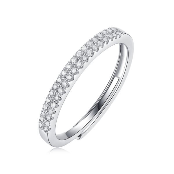 Anryss 925 sterling silver Adjustable Moissanite ring with a row of micro-set stones—an elegant understated luxury style for women