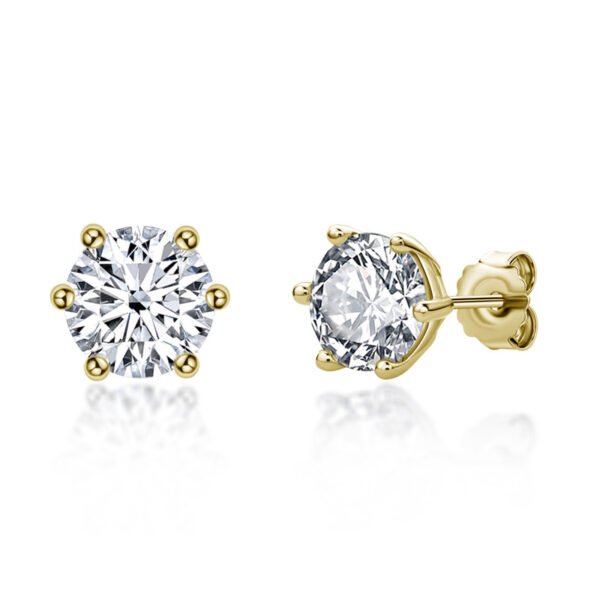 Anryss 925 sterling silver Classic six-prong moissanite stud earrings for women – gold-plated minimalist style