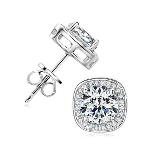 Anryss 925 sterling silver Four-claw square bag style earrings with one-carat moissanite sugar cube design unisex earrings