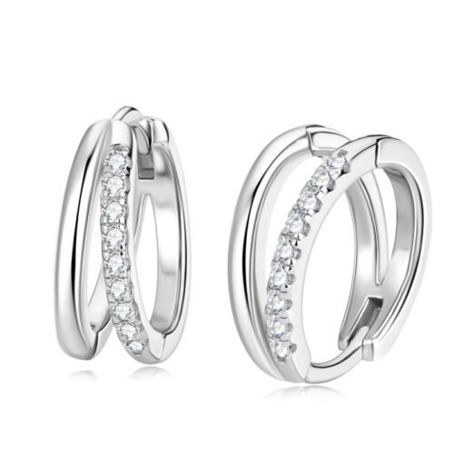 Anryss 925 sterling silver Unique double hoop earrings for women, minimalist and unique moissanite earrings