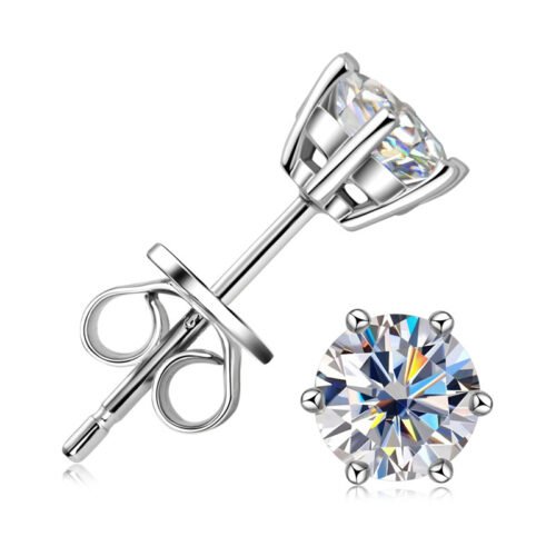 Anryss 925 Sterling Silver Niche Classic Four-Prong Authentic Moissanite Stud Earrings for Women Plated with 18K Gold