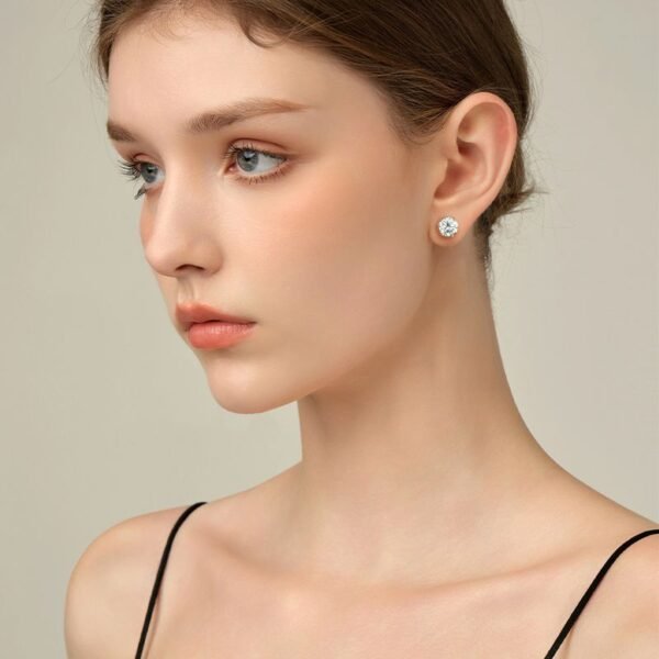 Anryss 925 sterling silver Classic and versatile moissanite stud earrings with lace six-prong setting