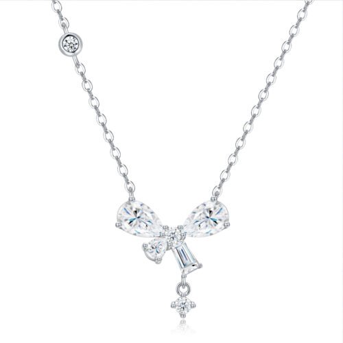 Anryss 925 sterling silver Moissanite bow pendant necklace for women understated luxury style