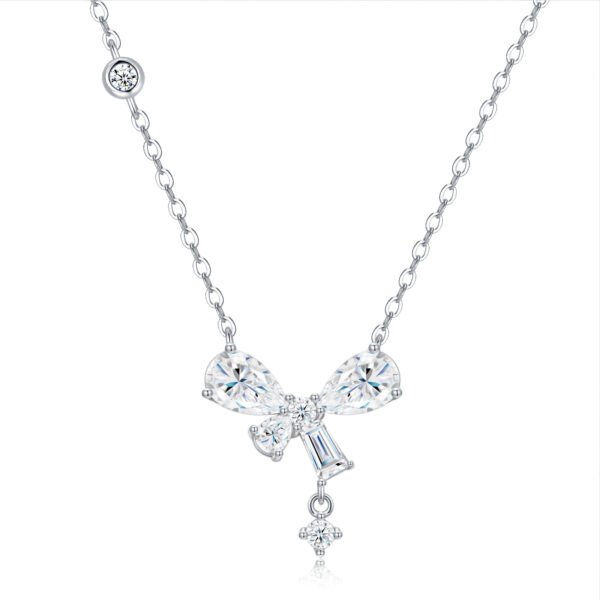Anryss 925 sterling silver Moissanite bow pendant necklace for women understated luxury style