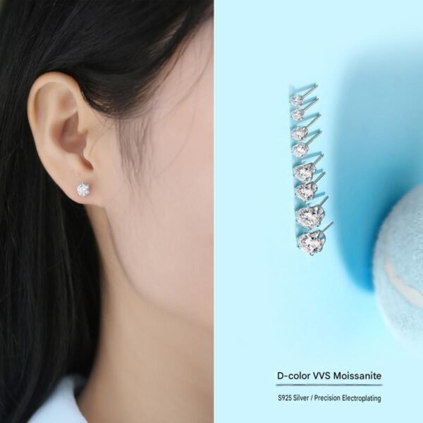 Anryss 925 sterling silver Minimalist round moissanite stud earrings—ideal for maintaining piercings