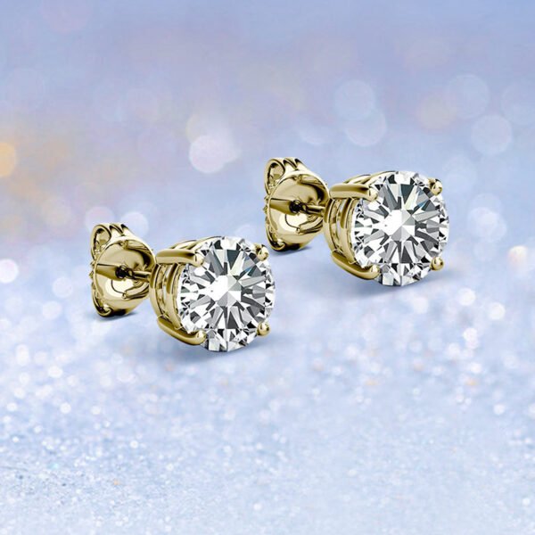 Anryss 925 Sterling Silver Niche Classic Four-Prong Authentic Moissanite Stud Earrings for Women Plated with 18K Gold
