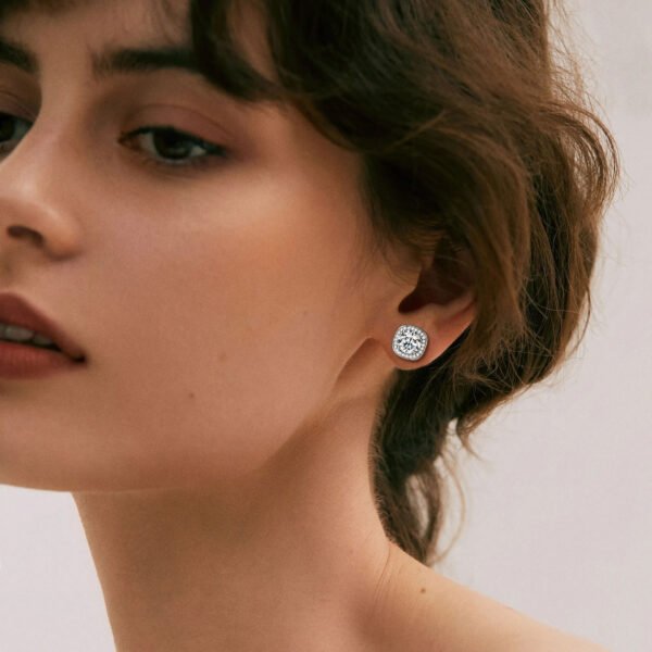 Anryss 925 sterling silver Four-claw square bag style earrings with one-carat moissanite sugar cube design unisex earrings