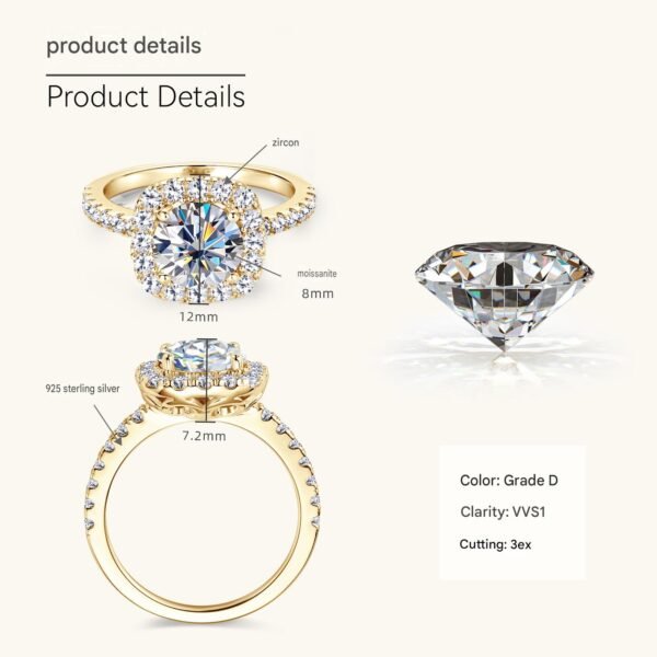 Anryss 925 sterling silver 2-Carat Square-Cut Moissanite Ring
