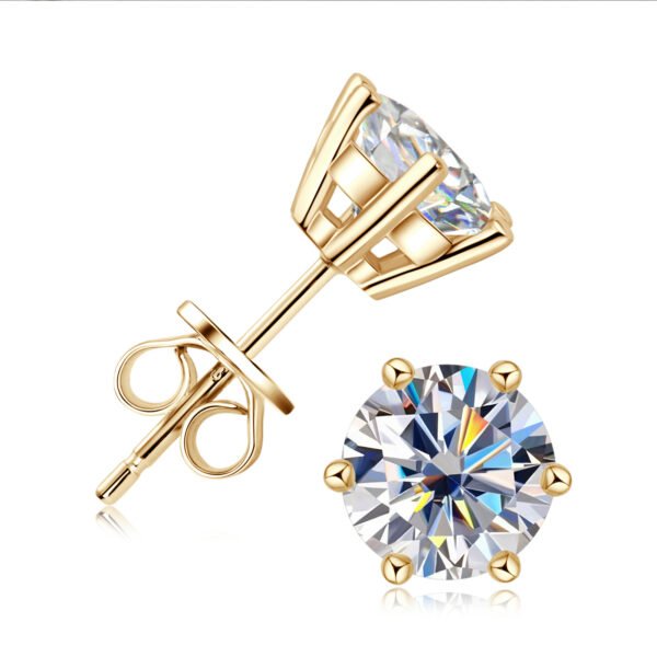 Anryss 925 sterling silver Classic six-prong moissanite stud earrings for women – gold-plated minimalist style