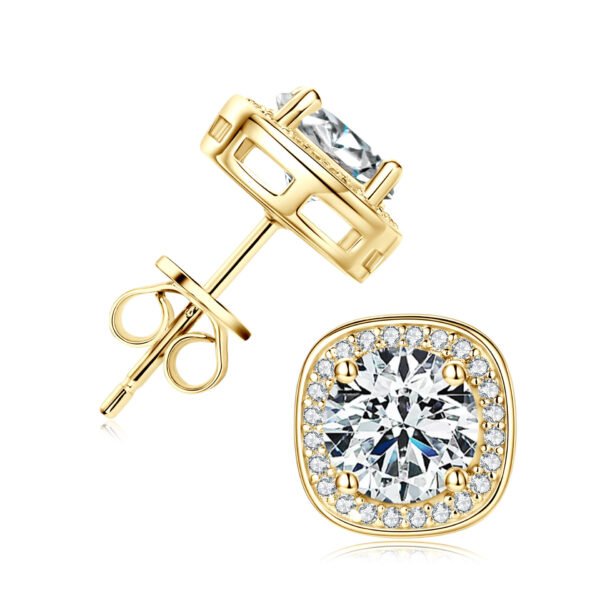 Anryss 925 sterling silver Four-claw square bag style earrings with one-carat moissanite sugar cube design unisex earrings
