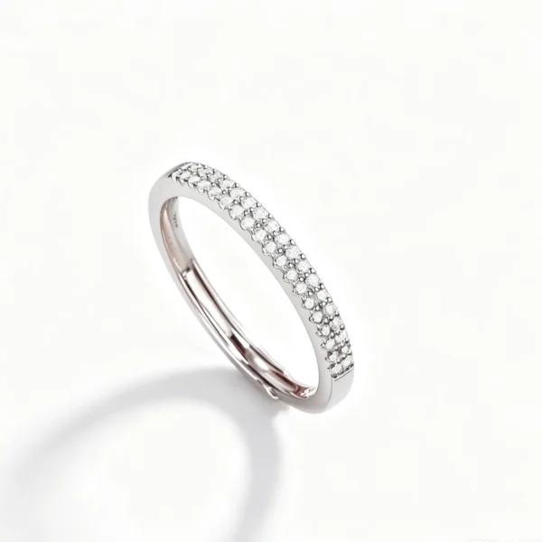 Anryss 925 sterling silver Adjustable Moissanite ring with a row of micro-set stones—an elegant understated luxury style for women