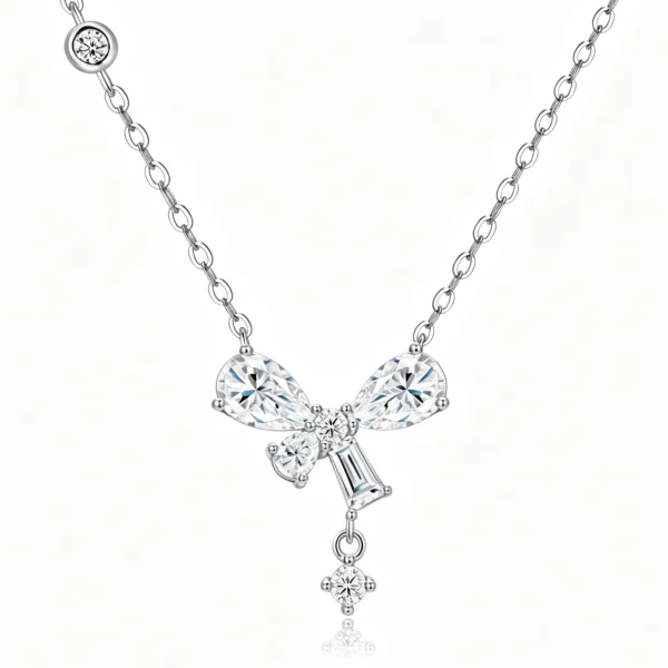 Anryss 925 sterling silver Moissanite bow pendant necklace for women understated luxury style