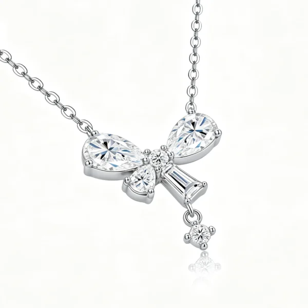 Anryss 925 sterling silver Moissanite bow pendant necklace for women understated luxury style