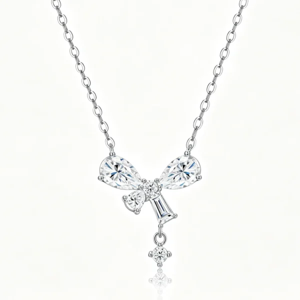 Anryss 925 sterling silver Moissanite bow pendant necklace for women understated luxury style