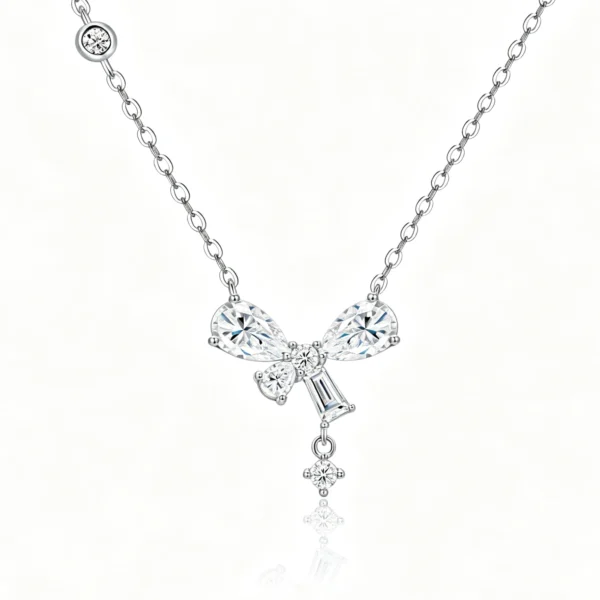 Anryss 925 sterling silver Moissanite bow pendant necklace for women understated luxury style